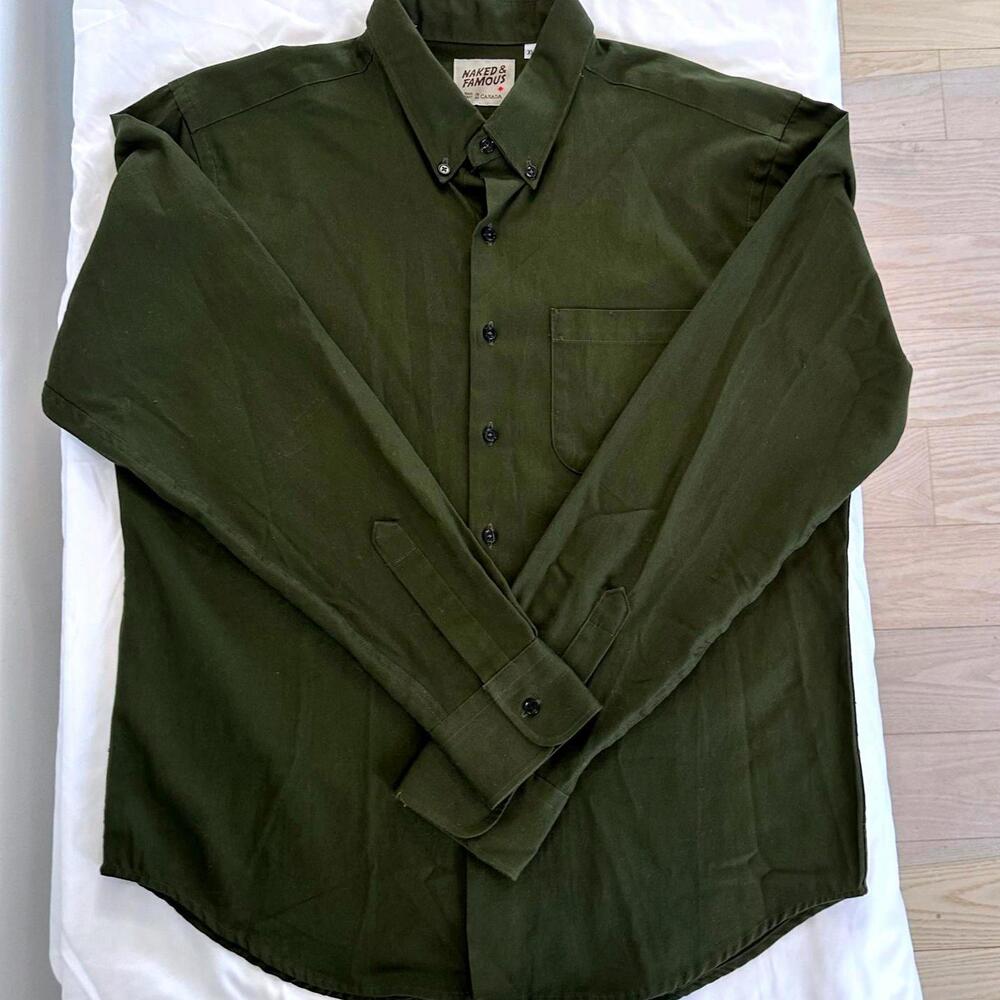 Naked & Famous Button-Up Shirt - Olive Green, XL - Made in Canada